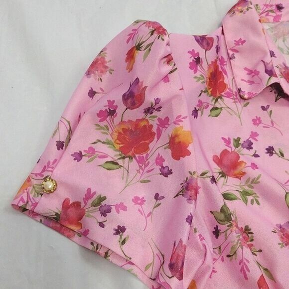 VTG 80s Pink Floral Short Sleeve Buttoned Midi Dress Size 20P *Fits like Large - Picture 5 of 16